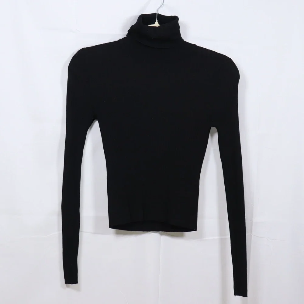 Zara Turtleneck Sweater Small Black Womens Ribbed Knit Basic